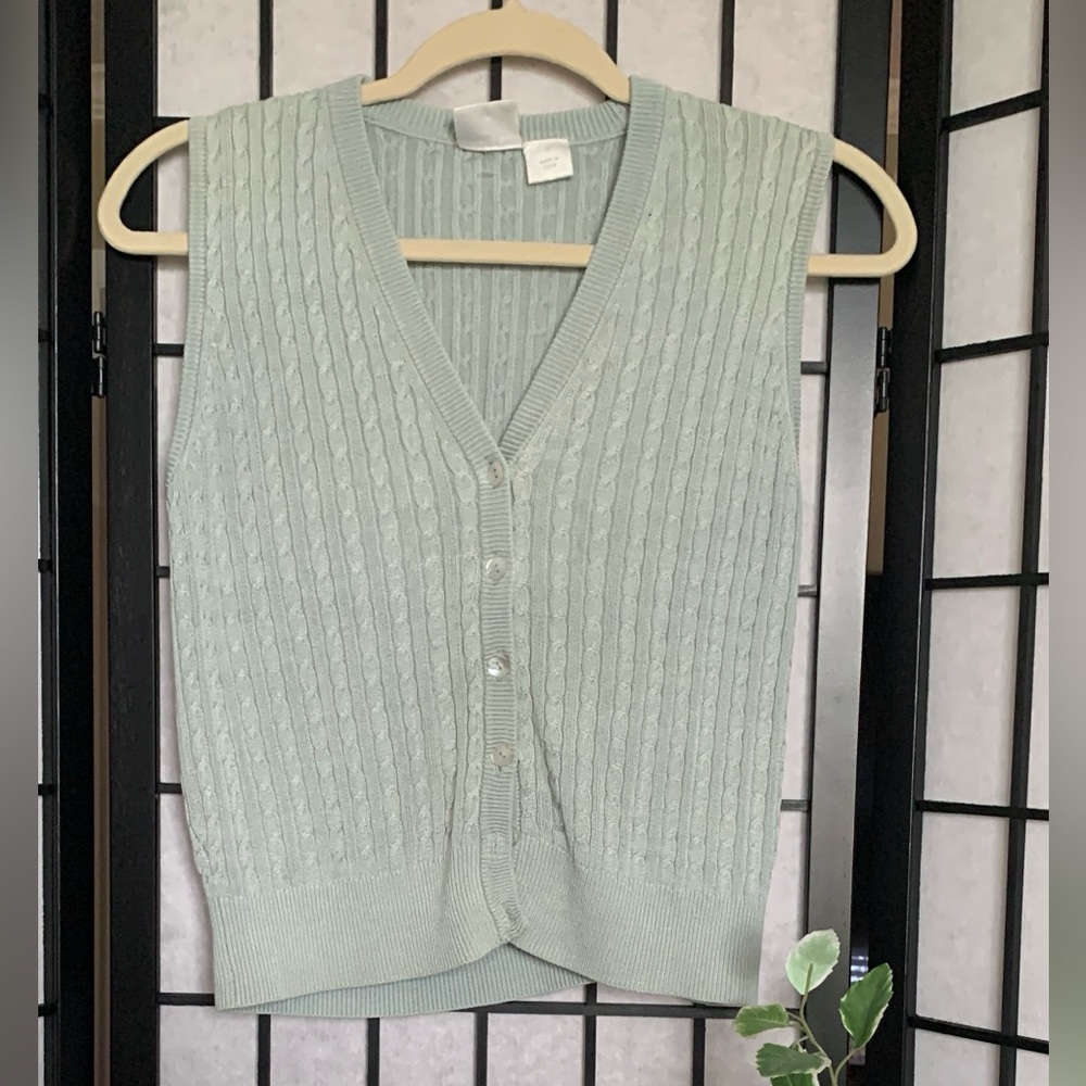 Mint Green Cable Knit Sweater Vest